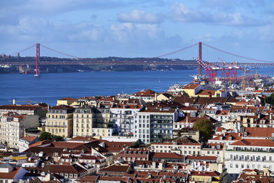 High angle view of suspension bridge