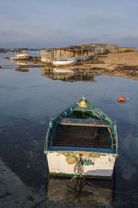 High angle view of boats moored in sea