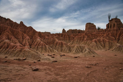 Rock formations on landscape against sky