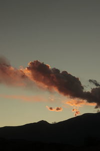 Low angle view of silhouette mountain against sky during sunset