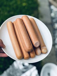High angle view of hot dog in plate on table