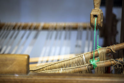 Close-up of loom in factory