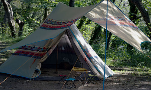 View of tent on field against trees