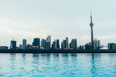 Low angle view of city at waterfront