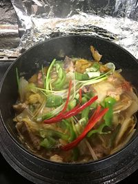 High angle view of noodles in bowl