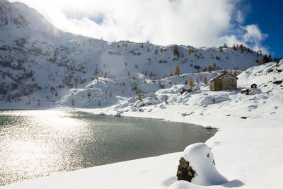 Scenic view of snowcapped mountains against sky