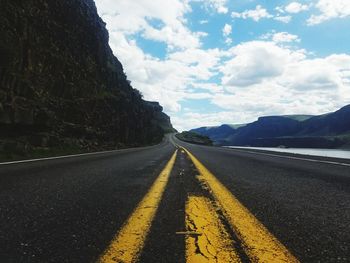 Surface level of road against sky