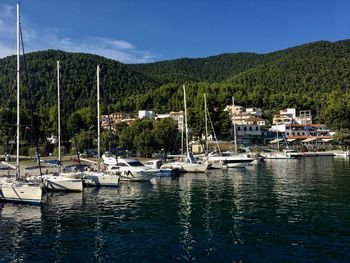 Boats moored in harbor