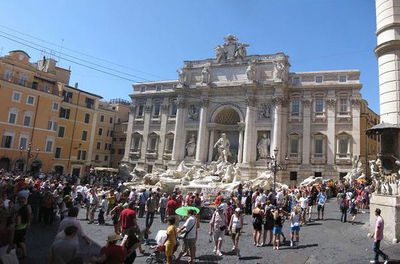 Tourists in front of building