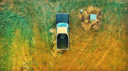 Directly above shot of car on field