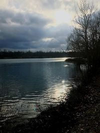 Scenic view of lake against sky at sunset