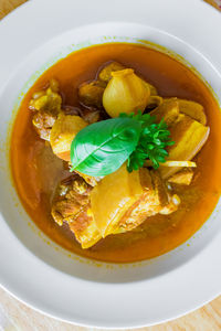 Close-up of soup in bowl on table