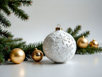 Close-up of christmas decorations on table