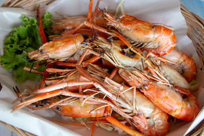 High angle view of fish in plate