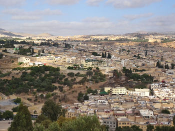 High angle view of townscape against sky