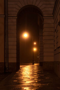Rear view of man walking in tunnel
