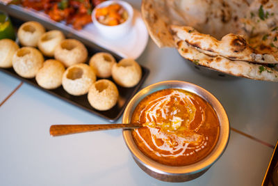 High angle view of food on table