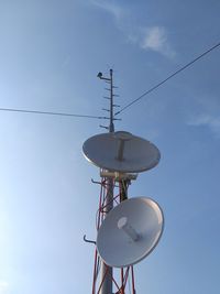 Low angle view of communications tower against sky