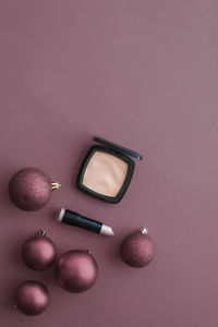 High angle view of beauty products on table