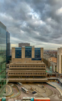 High angle view of buildings against sky