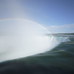 Scenic view of rainbow over sea against sky