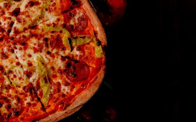 High angle view of pizza