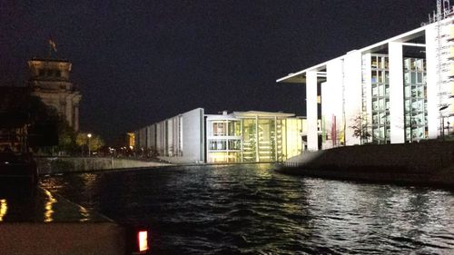 View of illuminated buildings in city at night