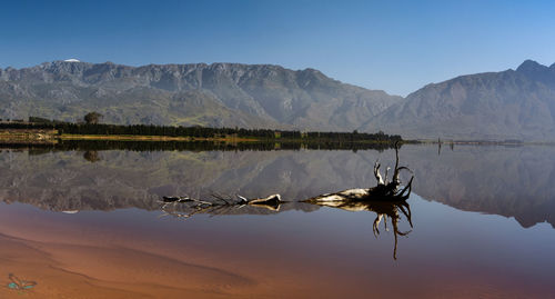 Scenic view of lake against mountain range