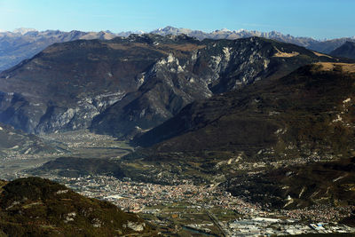 Trento valley and city aerial view, trentino, italy