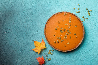 High angle view of orange slices