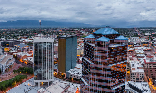 Aerial view of three highest buildings in tucson, closeup