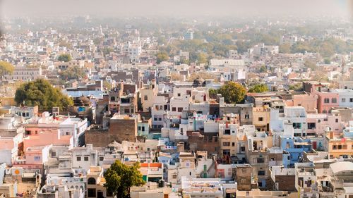 High angle view of buildings in city