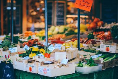 Various vegetables for sale in market