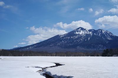 Scenic view of snowcapped mountains against sky