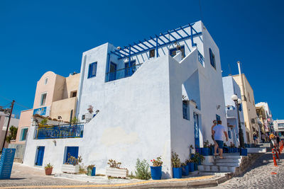 Beautiful traditional blue and white houses at fira in santorini