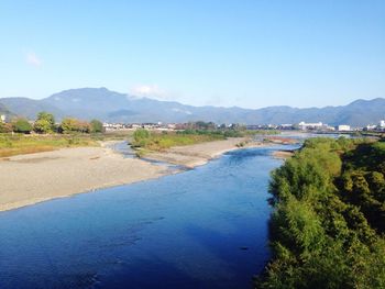 Scenic shot of mountains against clear sky