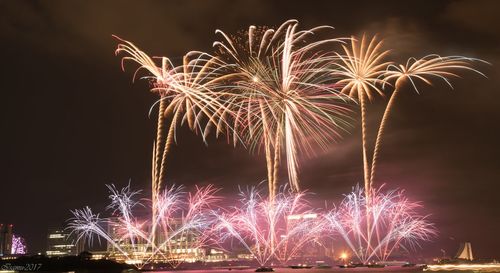 Low angle view of firework display in sky at night