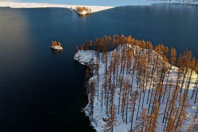 High angle view of lake and trees