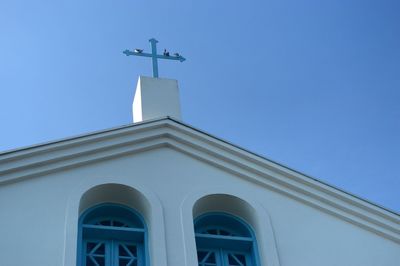 Low angle view of cathedral against clear blue sky