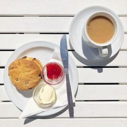 High angle view of breakfast served on table