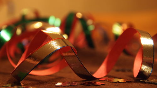 Close-up of ribbon on table