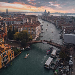 High angle view of river amidst buildings in city