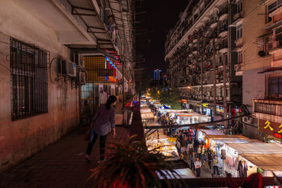 View of city street at night