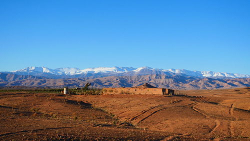 Scenic view of landscape against clear blue sky