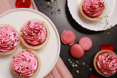 High angle view of cupcakes on table