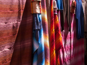 Full frame shot of colorful fabrics drying outdoors