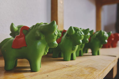 Close-up of piggy bank on table