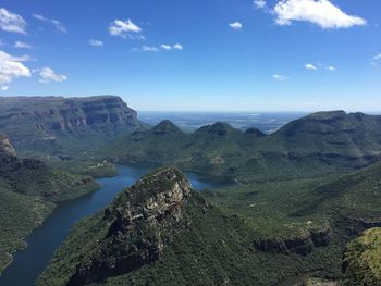 Scenic view of landscape and mountains against sky