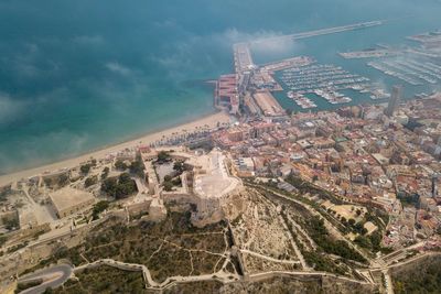 High angle view of buildings in city