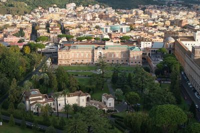 High angle view of buildings in town